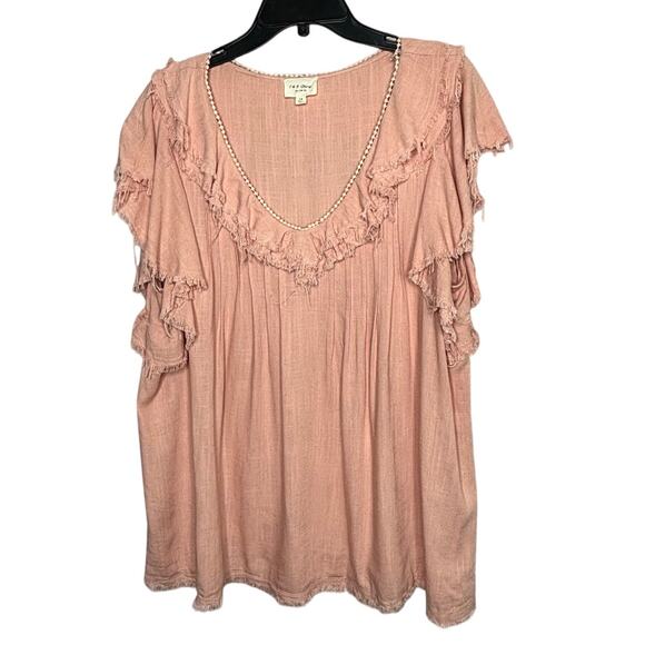 143 Story by Lineup Linen Cotton Ruffle Frayed Hem Popover Top Size 1XL Plus - Picture 1 of 12